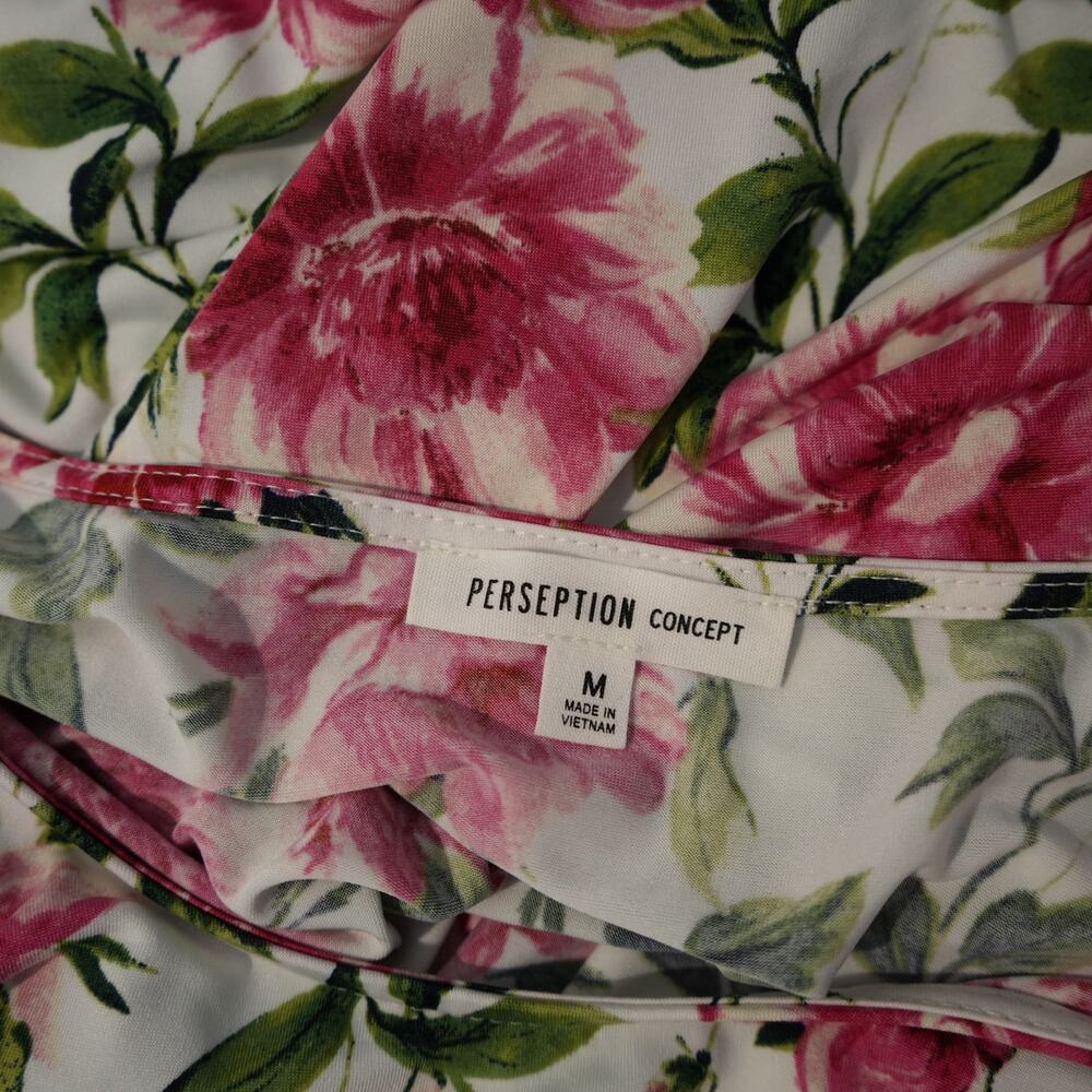 Perseption Concept Women Floral Twist Front Blouse Medium Pink Green Cottagecore - Picture 4 of 7